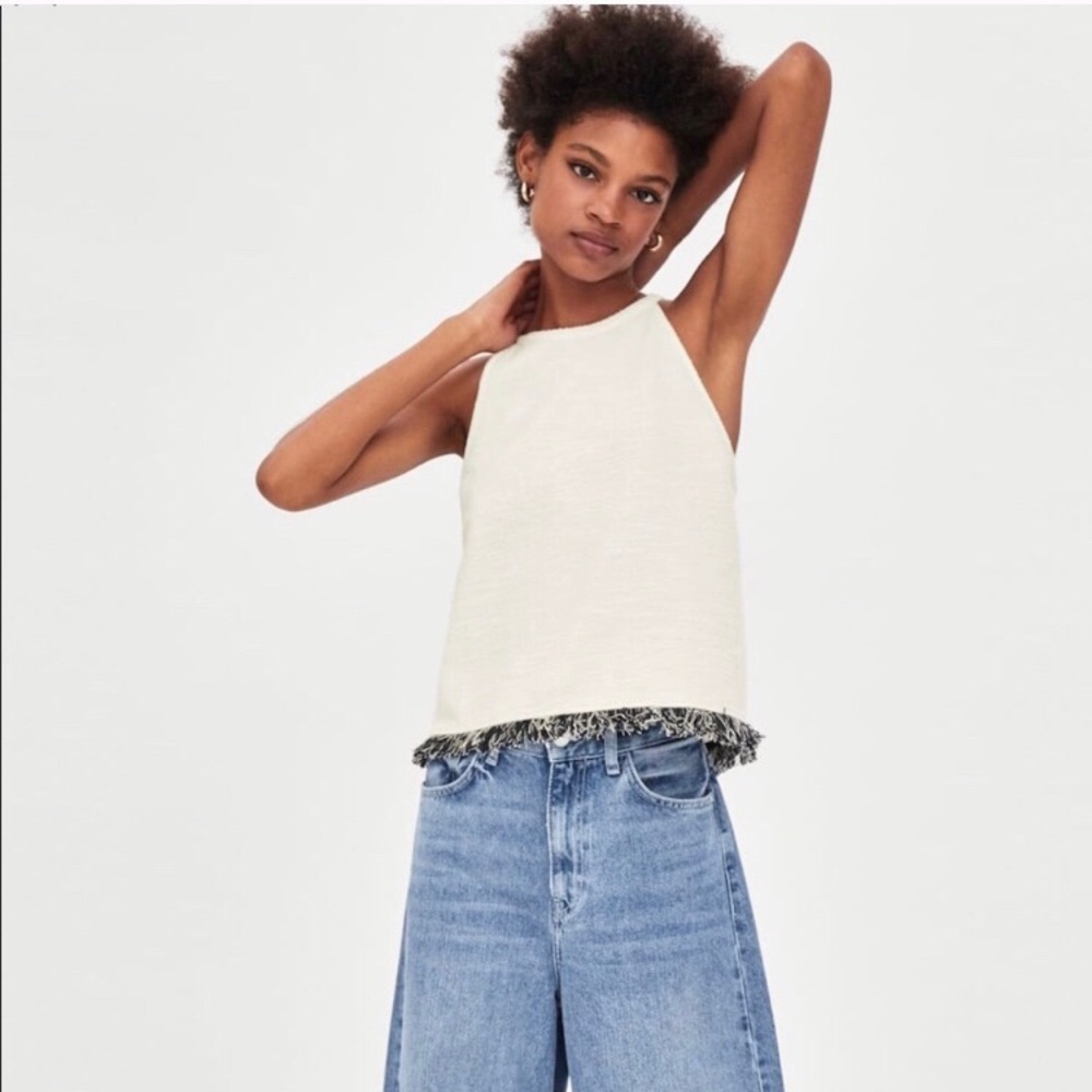 Zara Tweed Fringe Cream/White Tank Top
